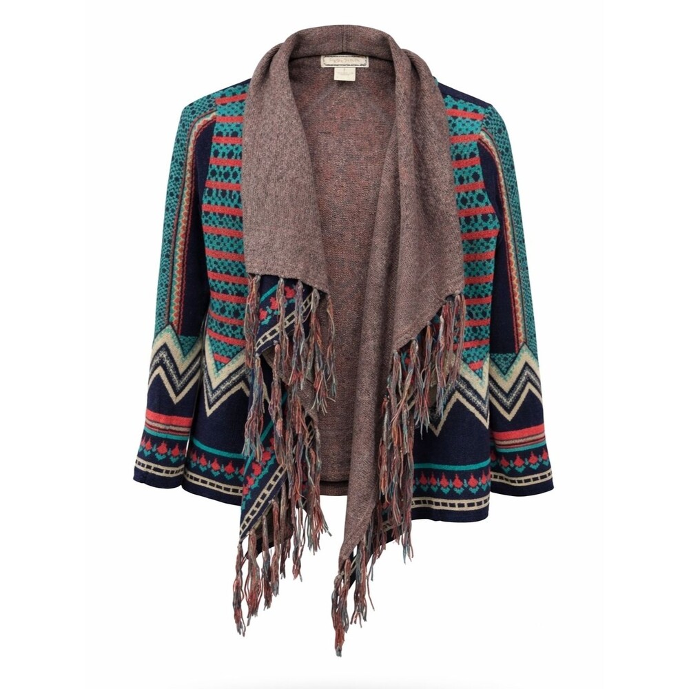 Flying Tomato Anthropologie Sweater Shawl Ponch Layers Aztec Geometric Size L